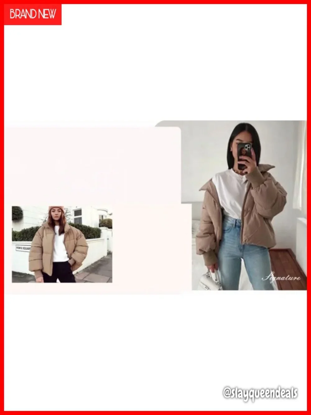 Cropped Lightweight Quilted Down Puffer Jacket Oversized without Hood